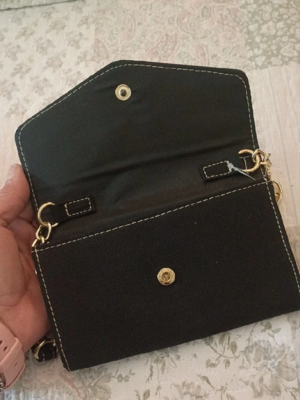 Black Women's Crossbody Bag with Gold Stud Accents